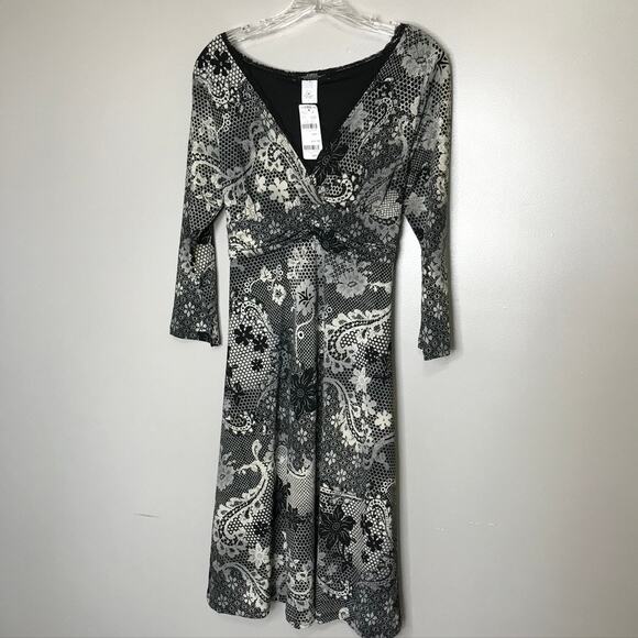 Women's NWT B.Moss Black Lace Print Dress Whimsigoth Witchcore 90s Large - Picture 8 of 8